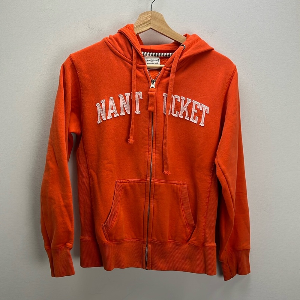 Nantucket Hoodie Camp David Orange Spellout Sweatshirt Full Zip Womens Small MA